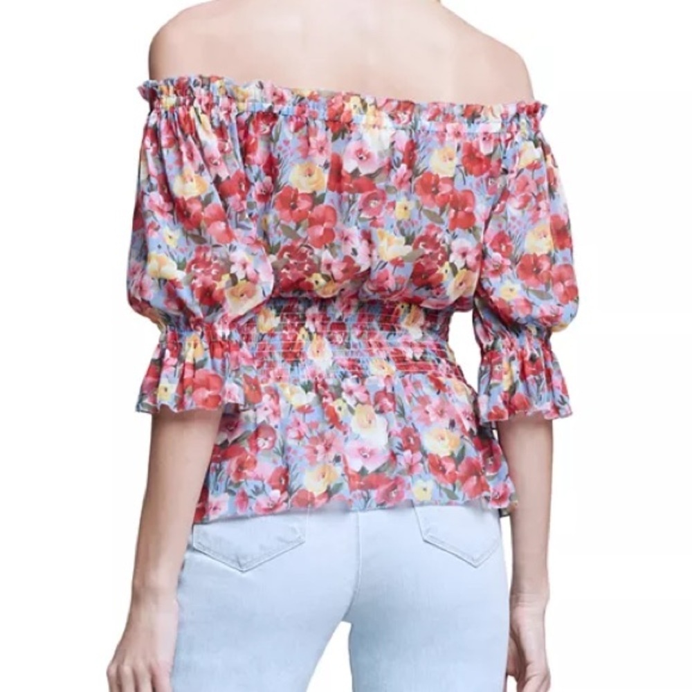 L'AGENCE Aubriella floral off shoulder keyhole neck top - Picture 4 of 12